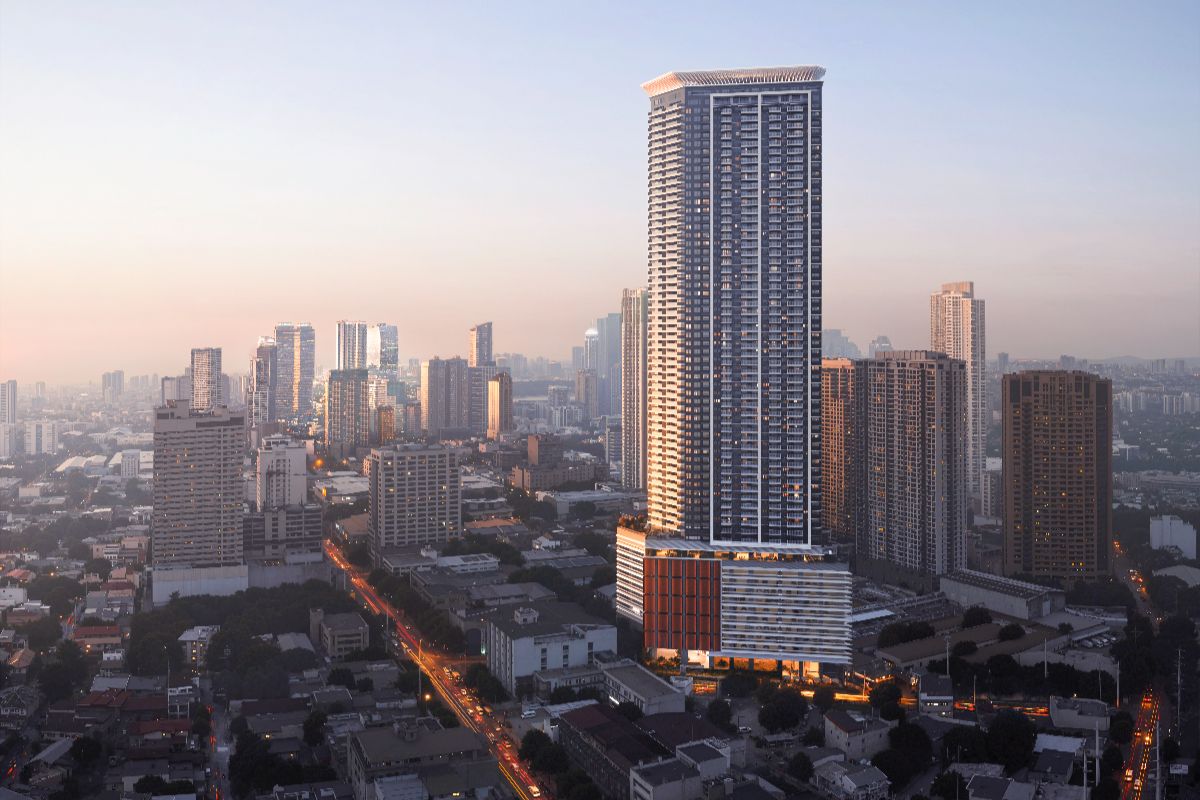Modern high-rise condominium tower in an urban business district