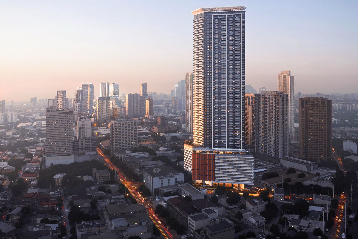 Laya by Shang Properties high-rise condominium surrounded by Pasig City’s urban skyline at dusk